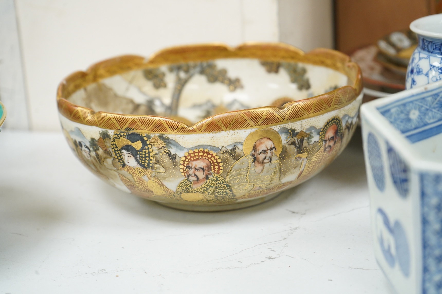 Mixed Japanese and Chinese bowls, vases and plates, largest 18cm diameter